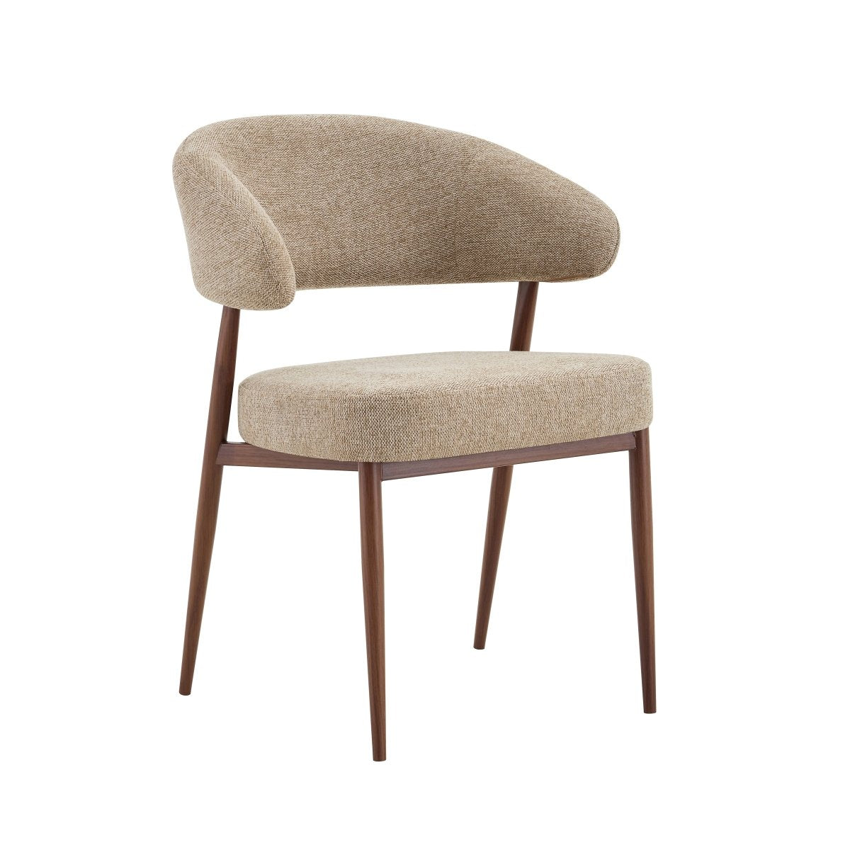 Taupe eetkamerstoel met walnoot onderstel