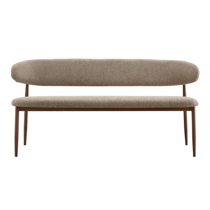 Eetkamerbank Japandi Kio 160 cm Taupe met walnoot onderstel Mahom
