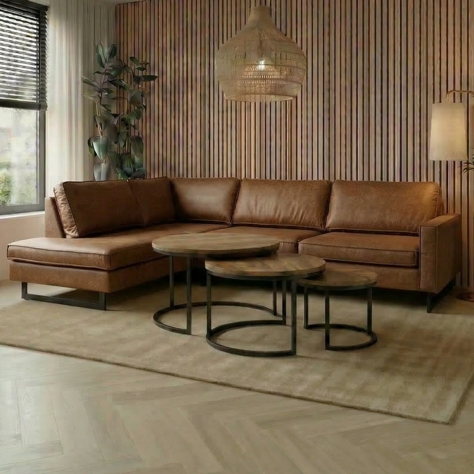 Hoekbank Barcelona 4-zits Links Cognac Mahom
