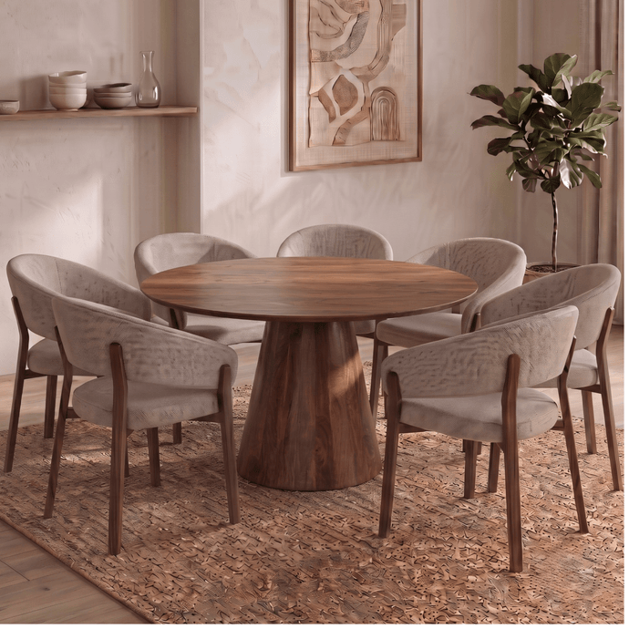 Mangohouten Eettafel Nova Rond 150 cm Donkerbruin Mahom