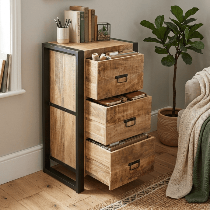 Mangohouten Dressoir Britt 55 cm 3 lades Mahom
