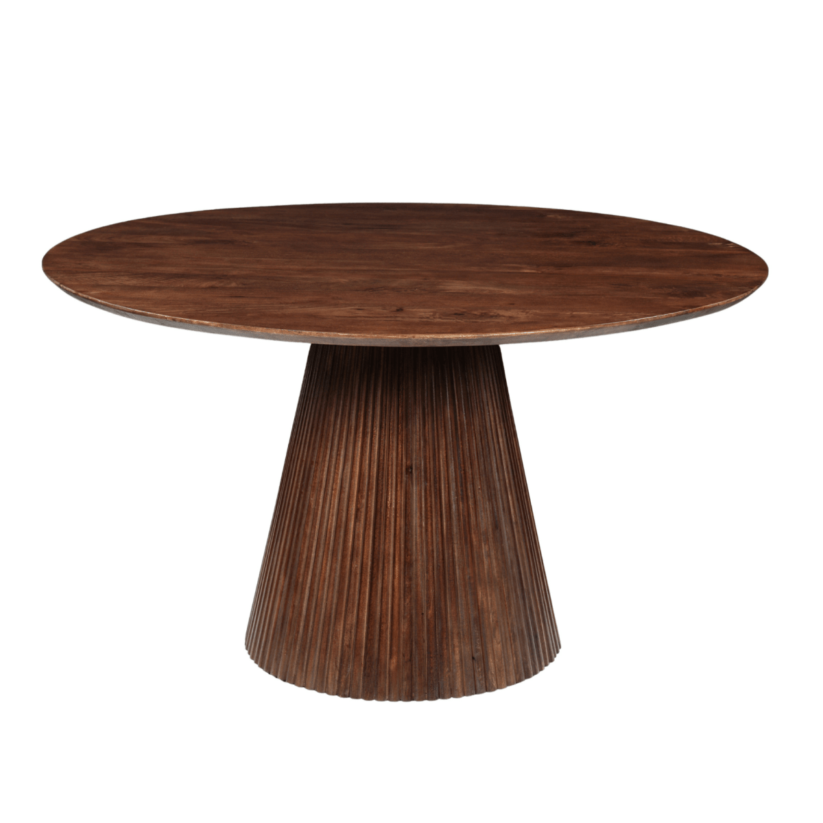 Donkerbruine ronde eettafel van mangohout