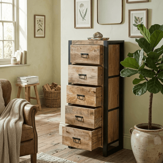 Mangohouten Dressoir Britt 55 cm 5 lades Mahom