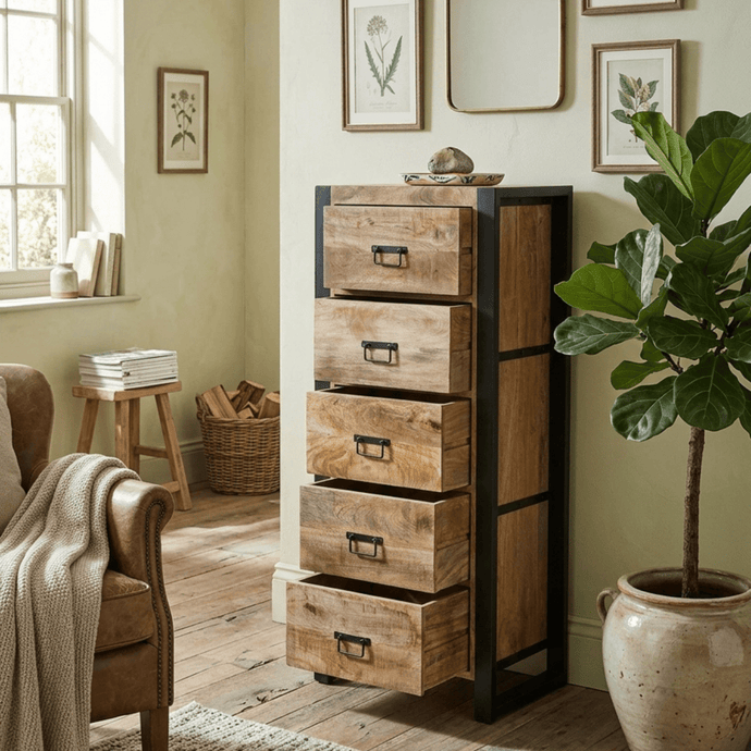Mangohouten Dressoir Britt 55 cm 5 lades Mahom