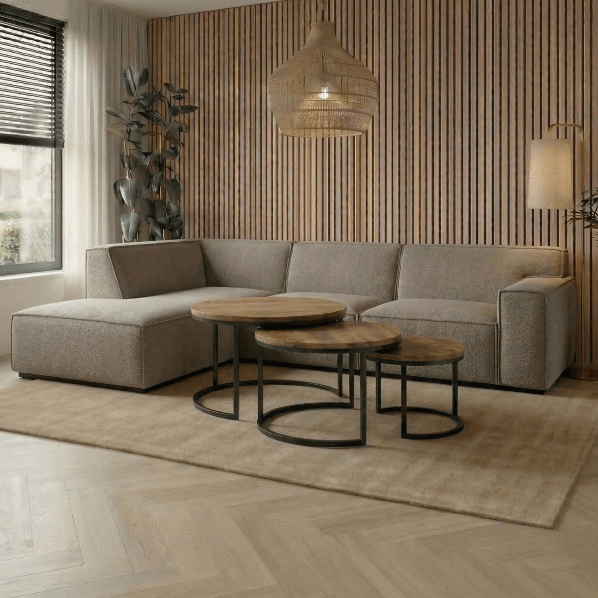 Taupe hoekbank 4 zits