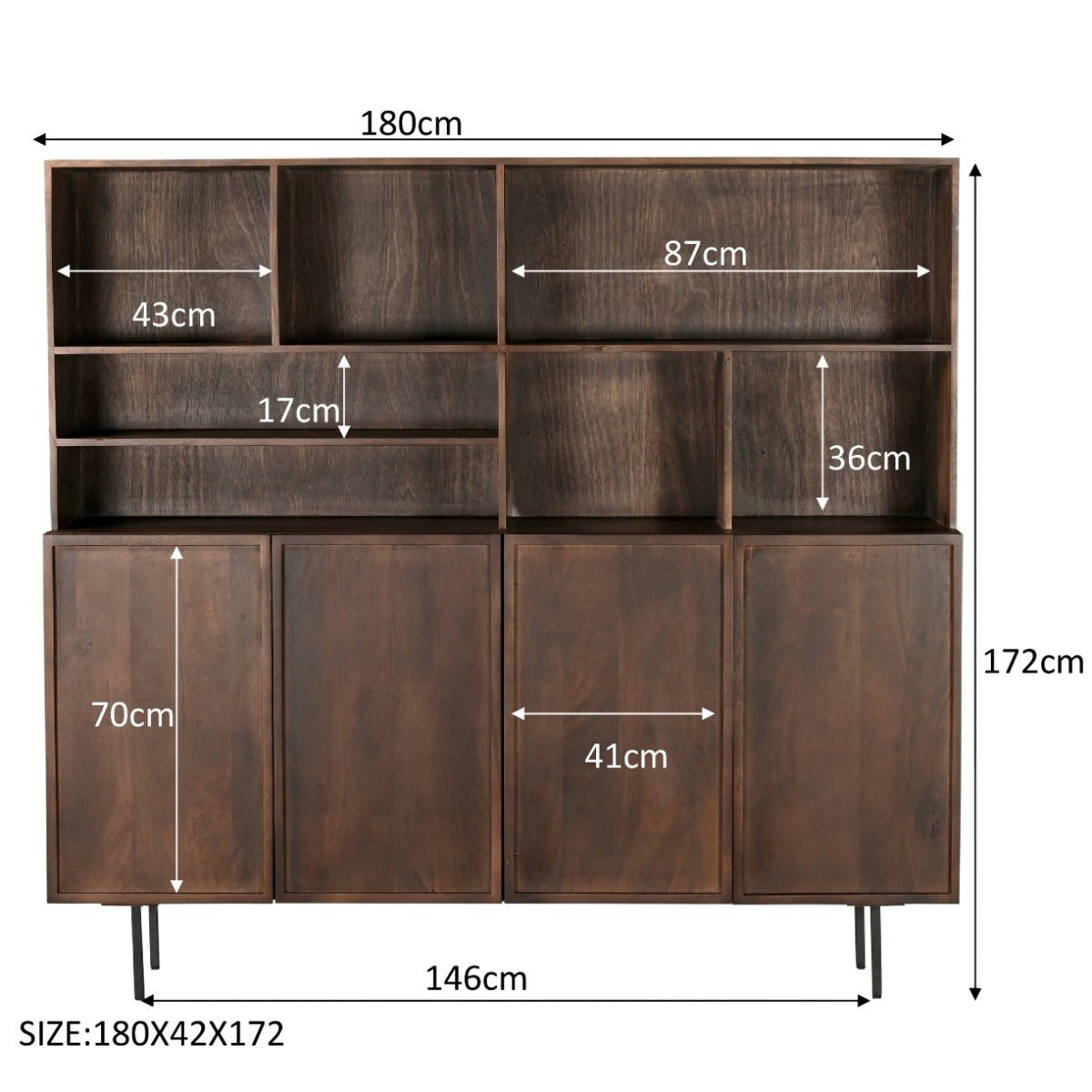 Houten wandkast donkerbruin 180cm
