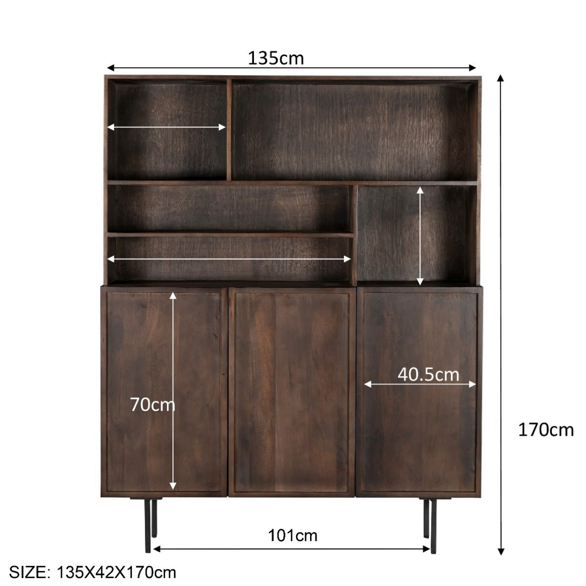 Wandkast hardhout donkerbruin 135cm