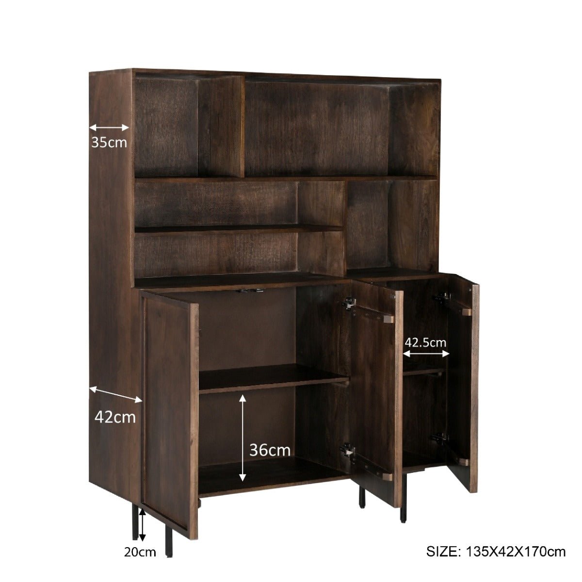 Wandkast hardhout donkerbruin 135cm