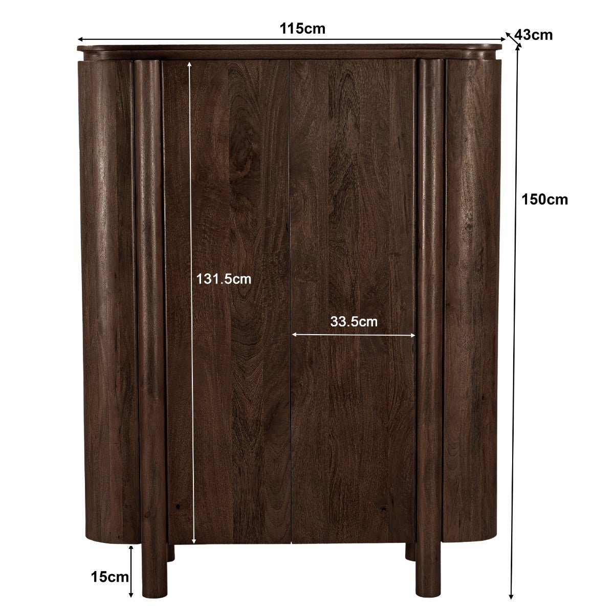 Wandkast hardhout donkerbruin 150cm