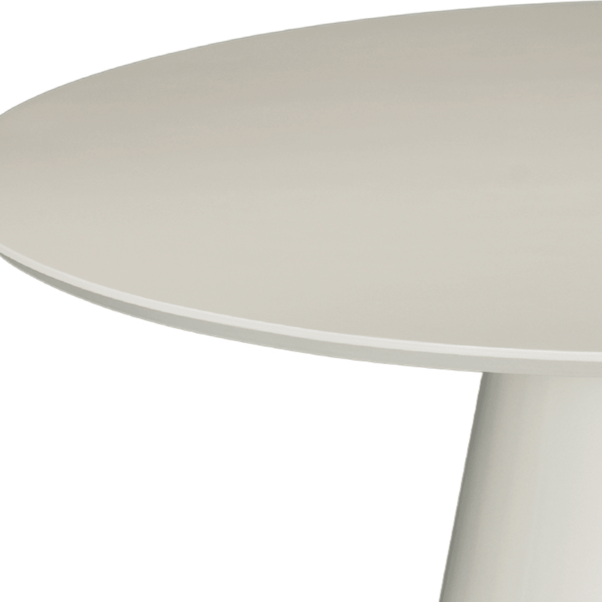 Ronde witte eettafel van mangohout closeup
