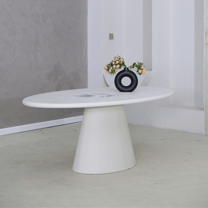 Eettafel Ovaal Savannah Microcement Kegelpoot 200 cm Wit Mahom