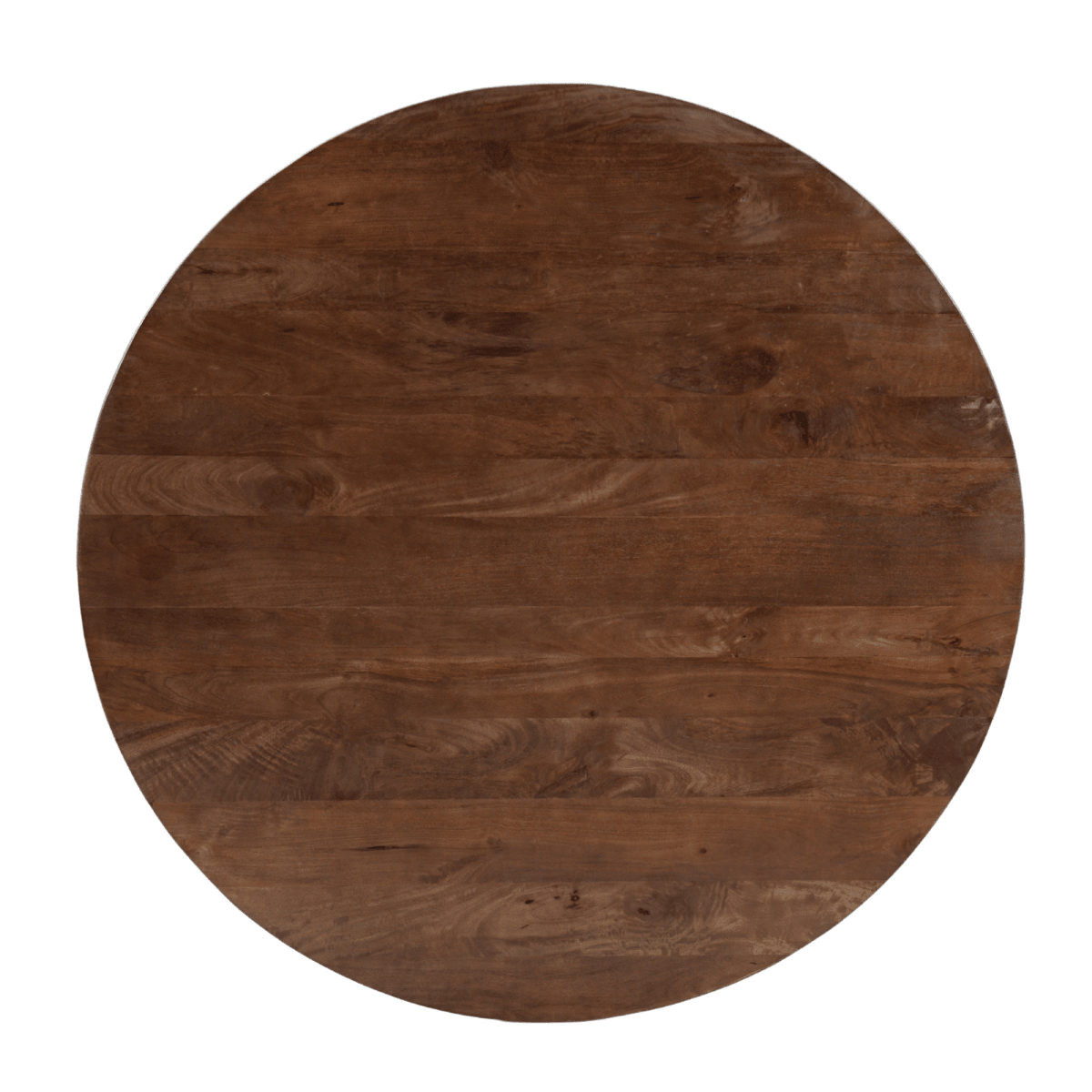 Donkerbruine ronde eettafel van mangohout bovenkant
