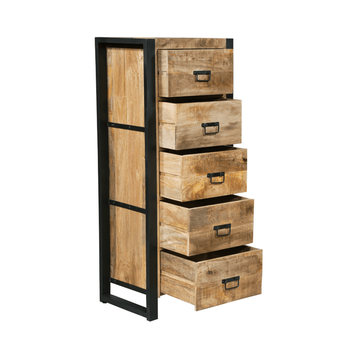 Mangohouten Dressoir Britt 55 cm 5 lades Mahom