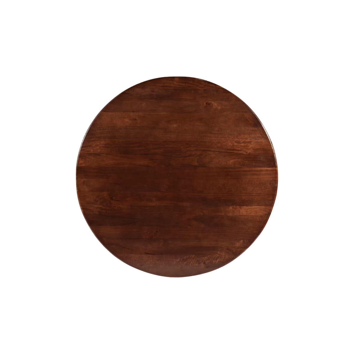 Donkerbruine ronde eettafel van mangohout bovenkant