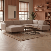 Beige hoekbank 5 zits U-opstelling