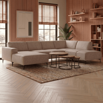 Beige hoekbank 5 zits U-opstelling