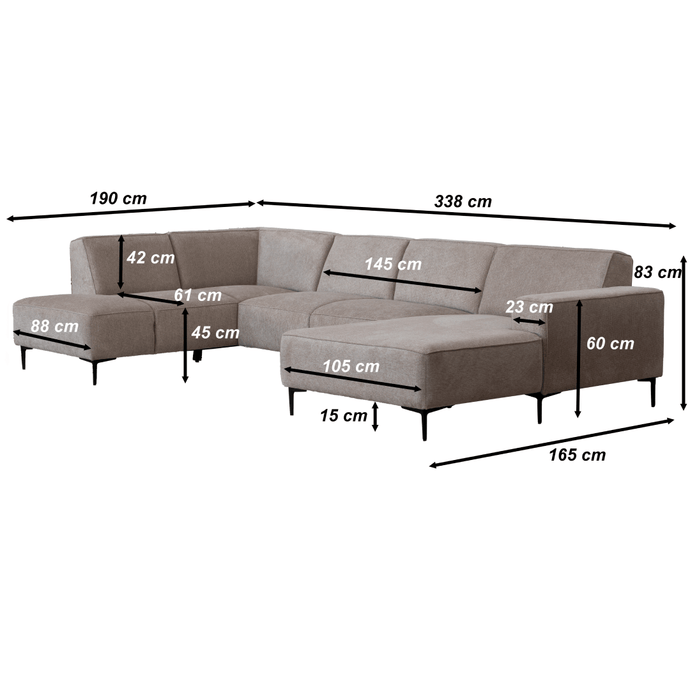 Hoekbank Madrid 5-zits U-opstelling Links Beige Mahom