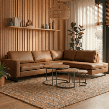 Cognac hoekbank 4 zits