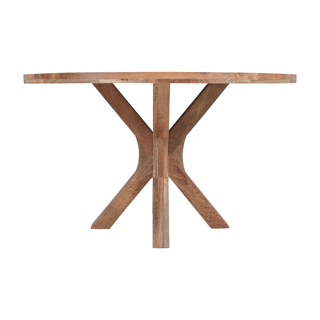Bruine ronde eettafel van mangohout