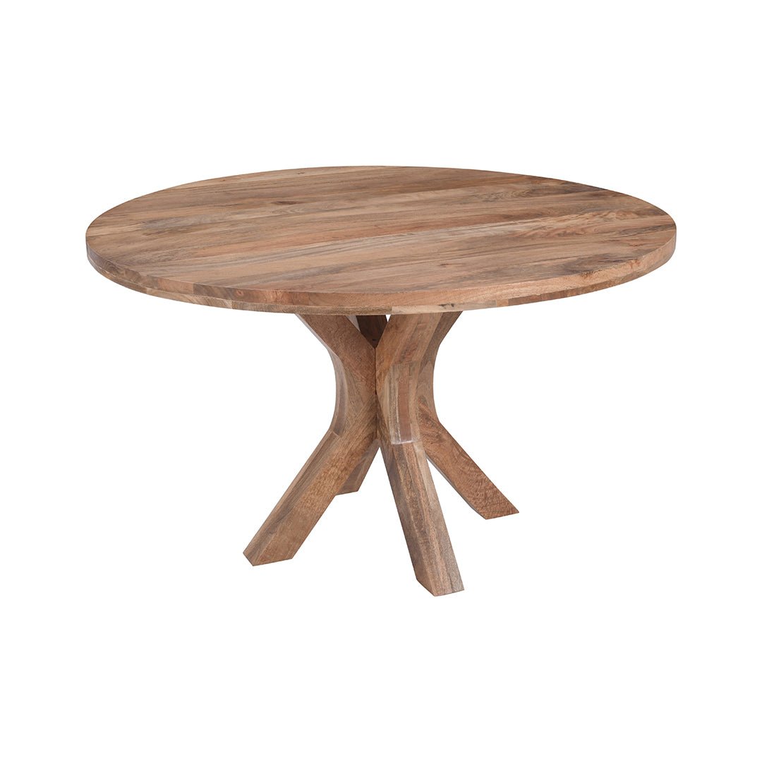 Bruine ronde eettafel van mangohout