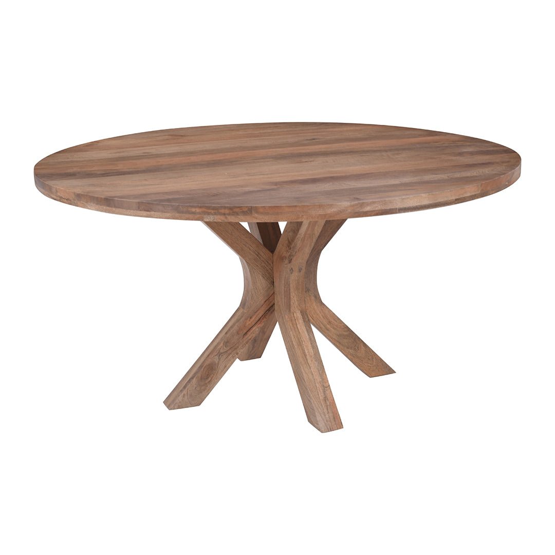 Bruine ronde eettafel van mangohout