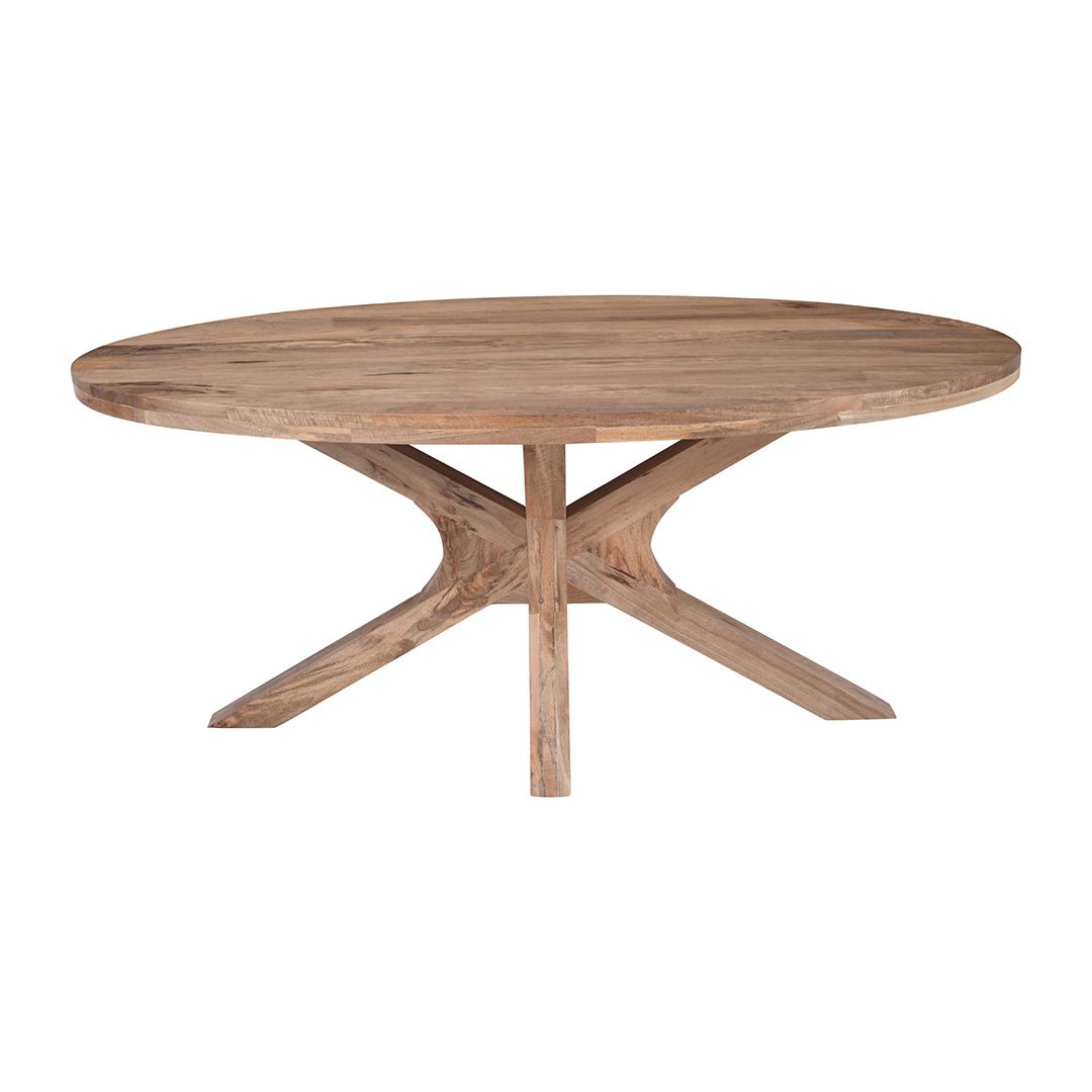 Lichtbruine ovale eettafel van mangohout