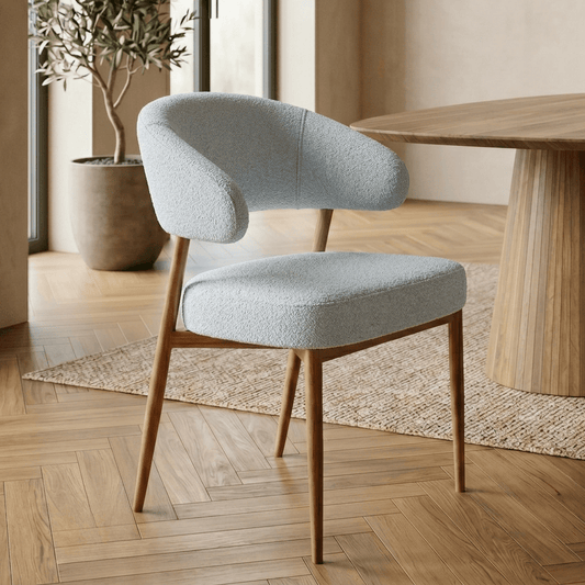 Eetkamerstoel Japandi Nobu Beige met eik onderstel Mahom