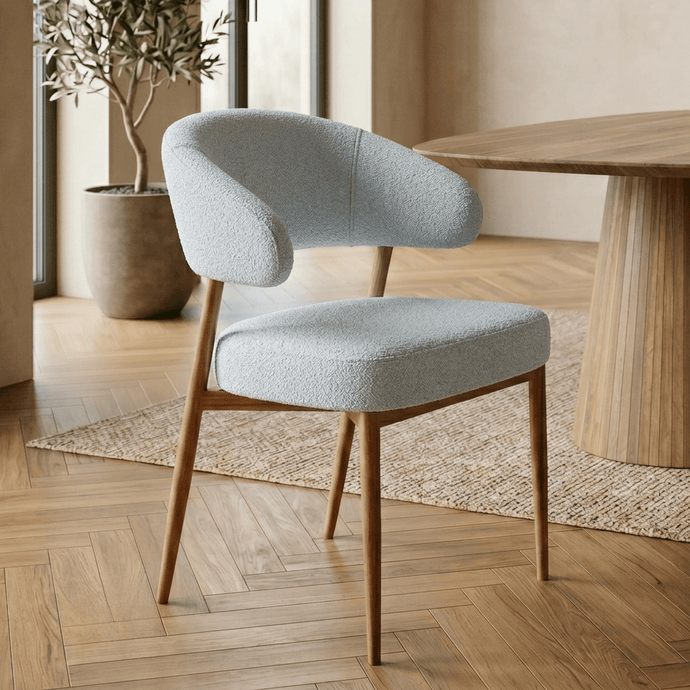 Eetkamerstoel Japandi Nobu Beige met eik onderstel Mahom
