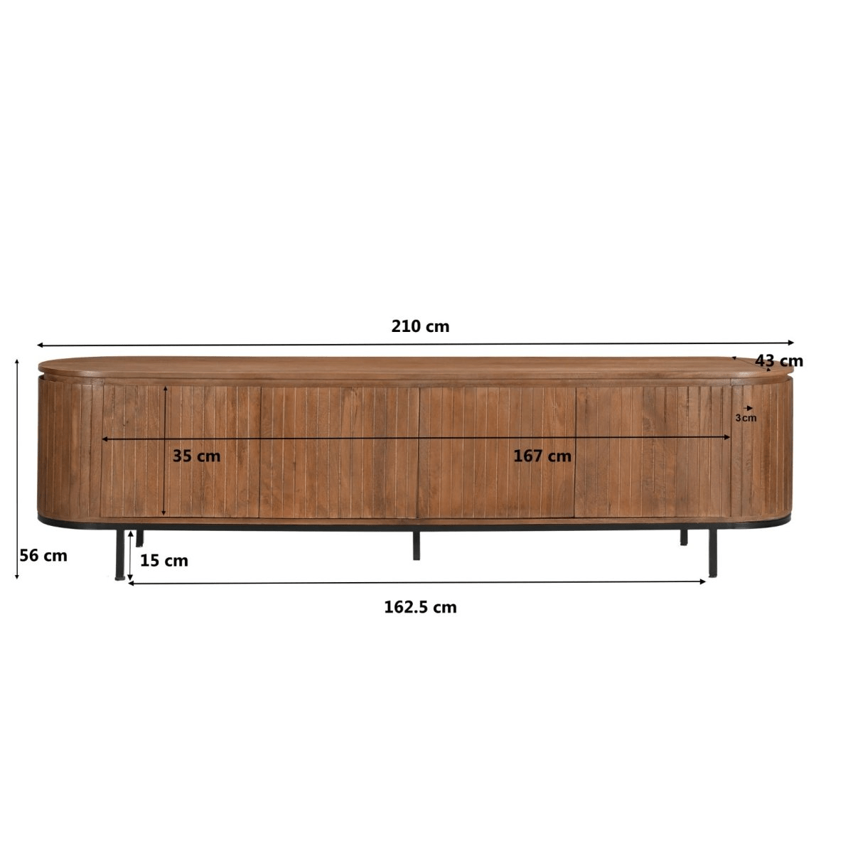 Mangohouten tv meubel bruin 210cm