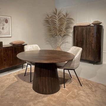 Mangohouten eettafel donkerbruin rond 130cm