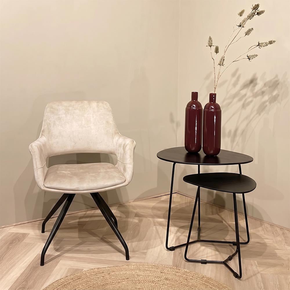 Eetkamerstoel beige met zwart onderstel