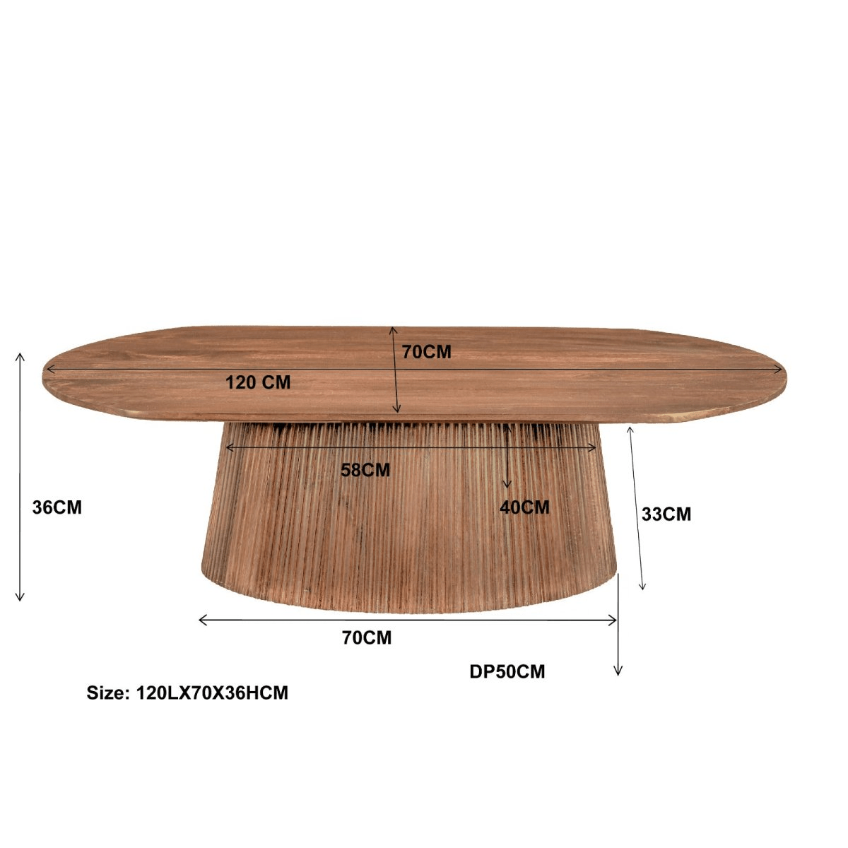 Mangohouten salontafel bruin ovaal 120cm
