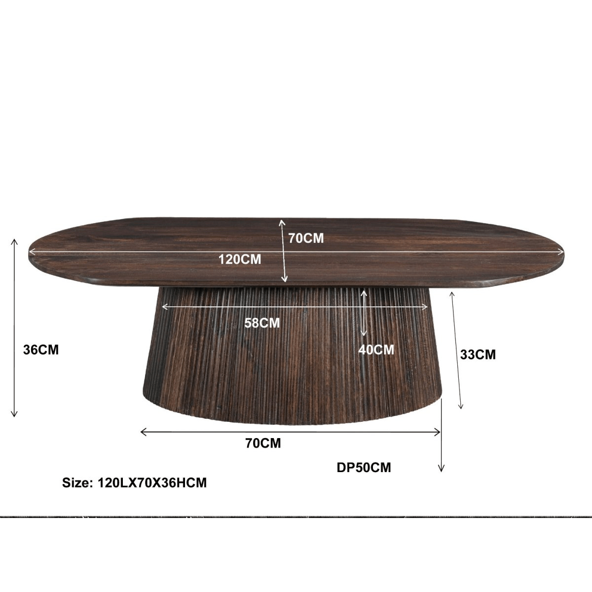 Mangohouten salontafel bruin ovaal 120cm