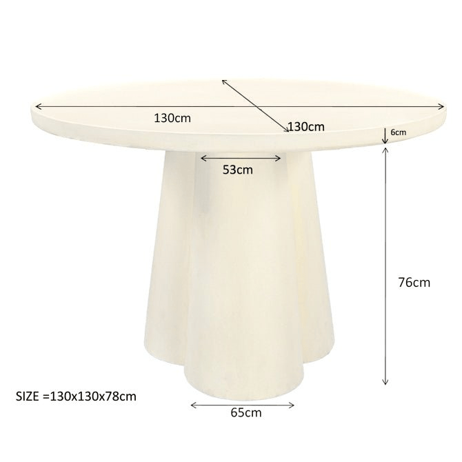 Mangohouten eettafel wit rond 130cm