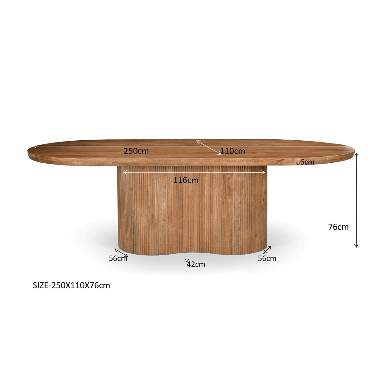 Eettafel hardhout ovaal 250cm