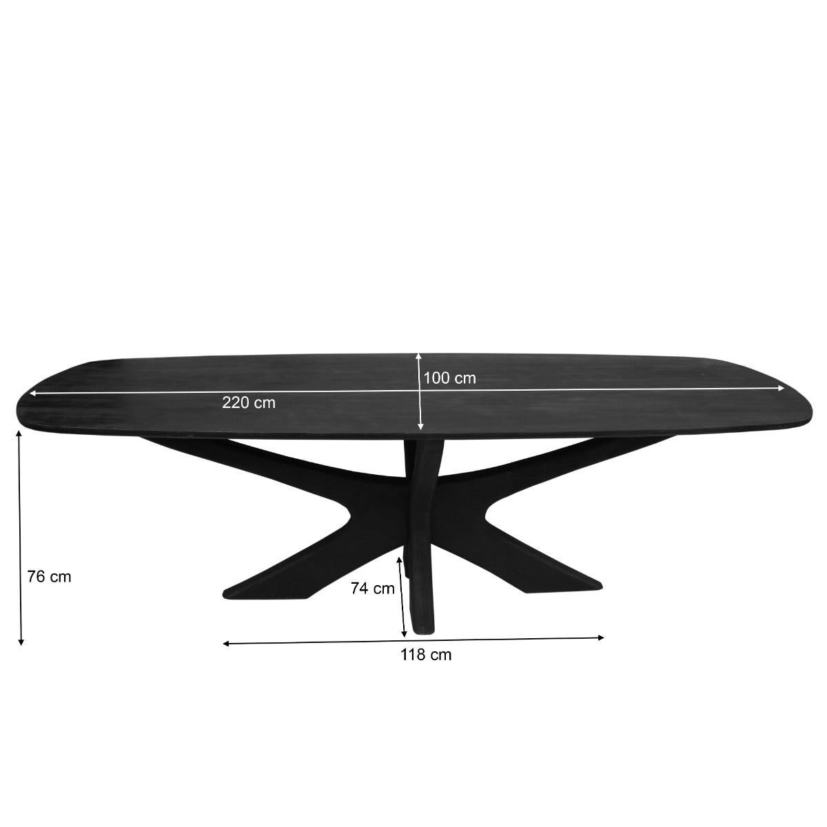Mangohouten eettafel zwart rechthoekig 220cm