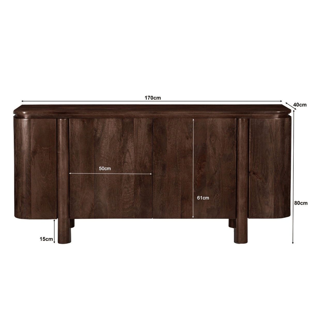 Mangohouten dressoir donkerbruin 170cm
