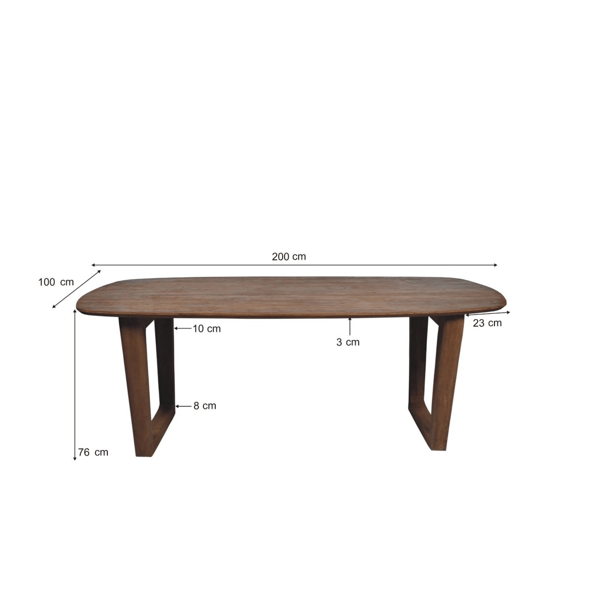 Mangohouten eettafel rechthoekig 200cm