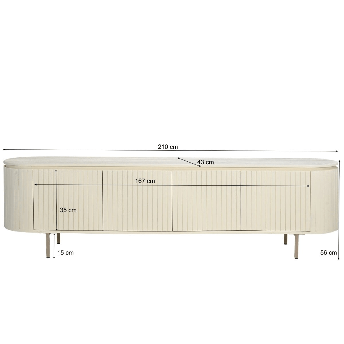 Mangohouten tv meubel wit 210cm