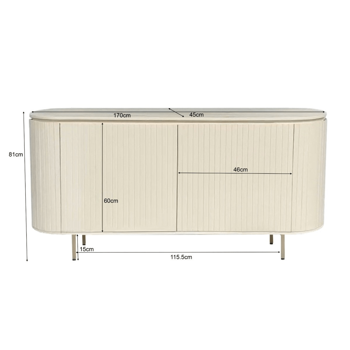 Mangohouten dressoir wit 170cm