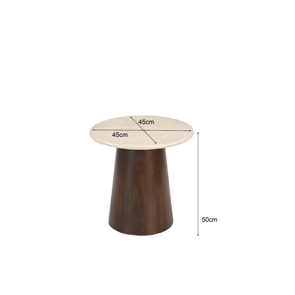 Salontafel rond met bruine poot 45cm