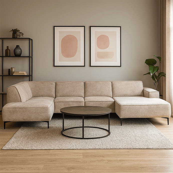Hoekbank Madrid 5-zits U-opstelling Links Beige Mahom