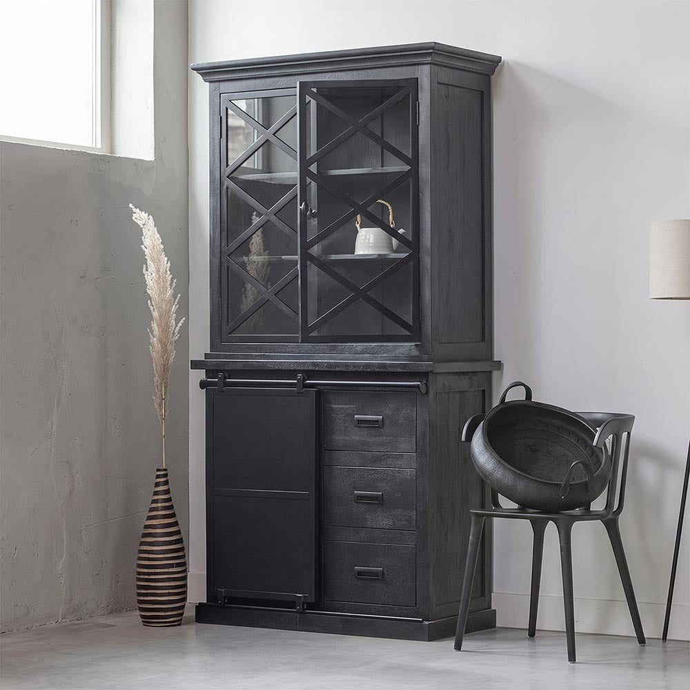 Mangohouten Buffetkast Black 100 cm met Deurtjes 