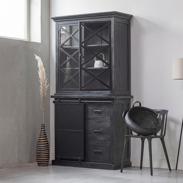 Mangohouten Buffetkast Black 100 cm met Deurtjes 