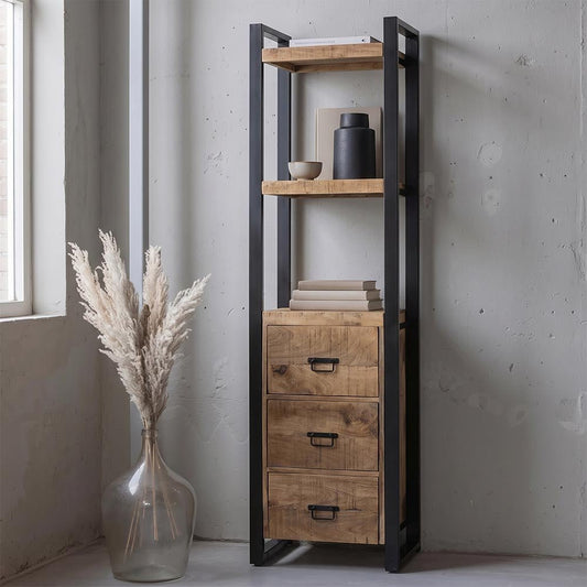 Mangohouten Boekenkast Britt met 3 lades Mahom