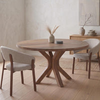 Mangohouten Eettafel Mori Rond 130 cm Houten onderstel Mahom