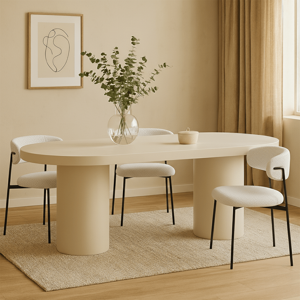 Beige organische eettafel 