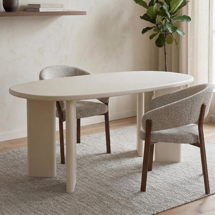 Eettafel Organisch Savannah Mircocement Paneelpoot 210 cm Wit Mahom