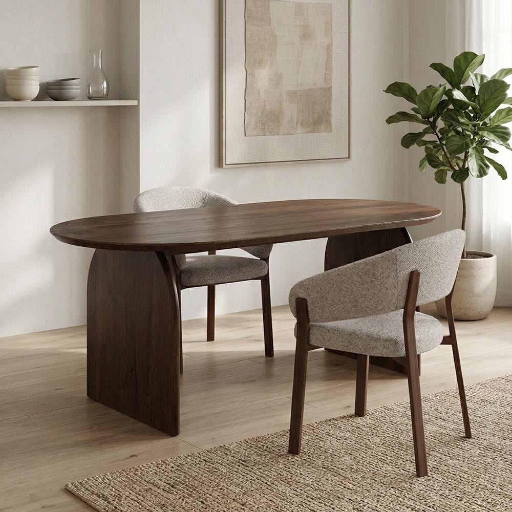 Donkerbruine ovale eettafel van mangohout