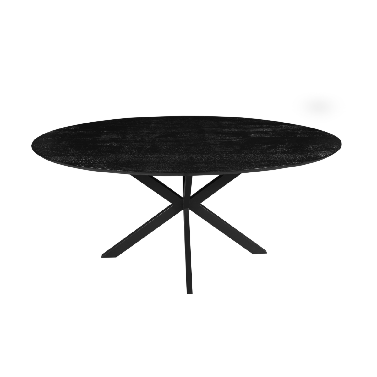 Ovale zwarte eettafel van mangohout
